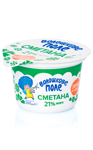 Сметана 21% фасована 200 г ПЕТ стакан ВОЛОШКОВЕ ПОЛЕ